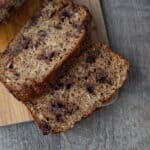 sliced loaf of chocolate chip banana bread