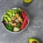 Tofu and potato breakfast salad with avocados