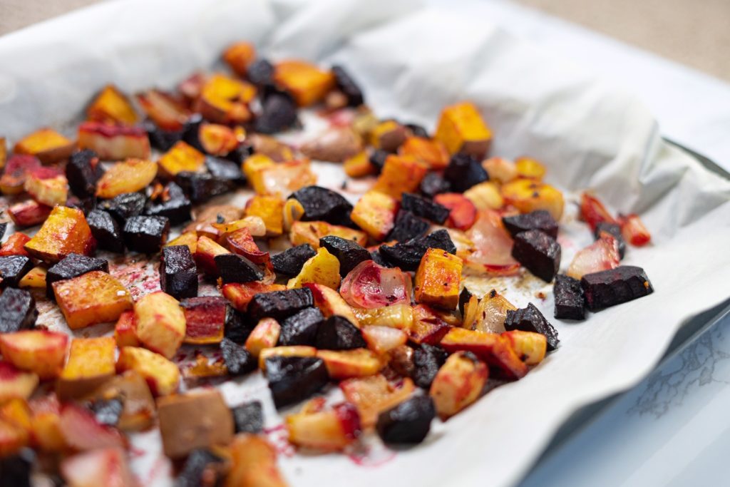 sheet pan of roasted root vegetables