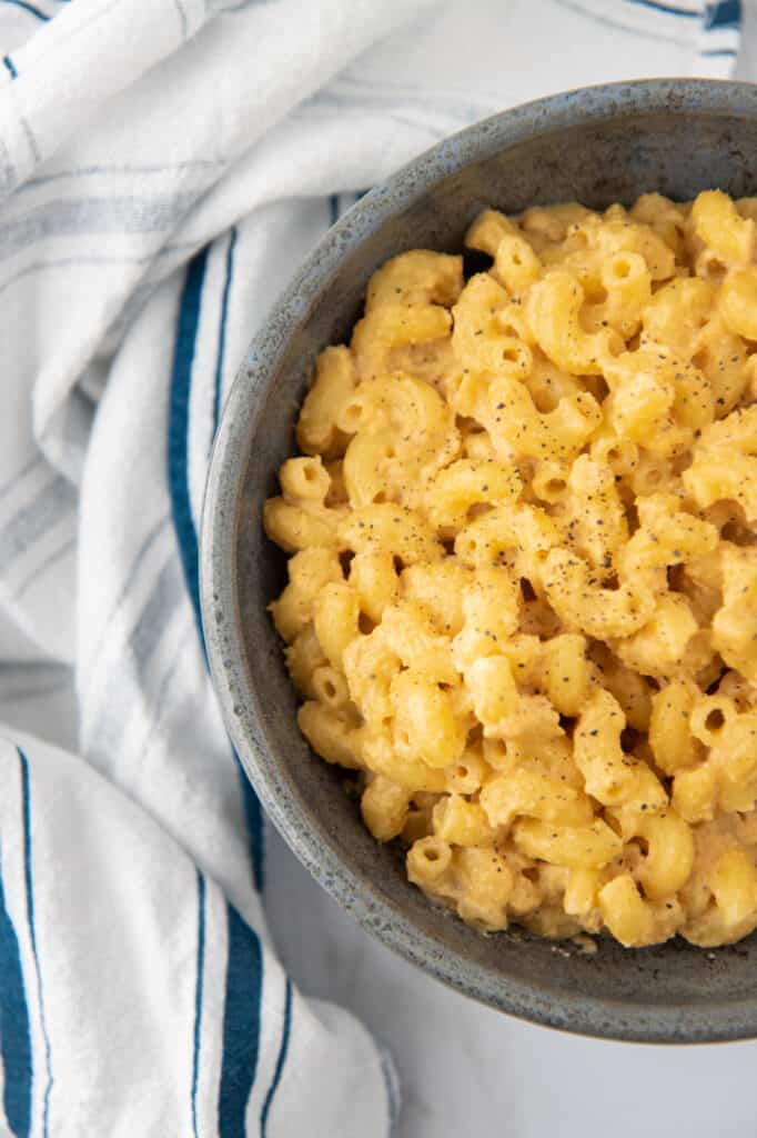 creamy vegan macaroni and cheese in a bowl