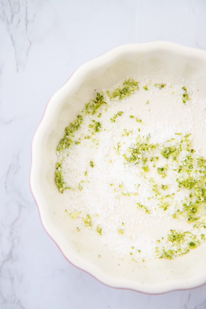 salt and lime zest in a bowl