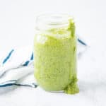 jar of arugula green pea pesto