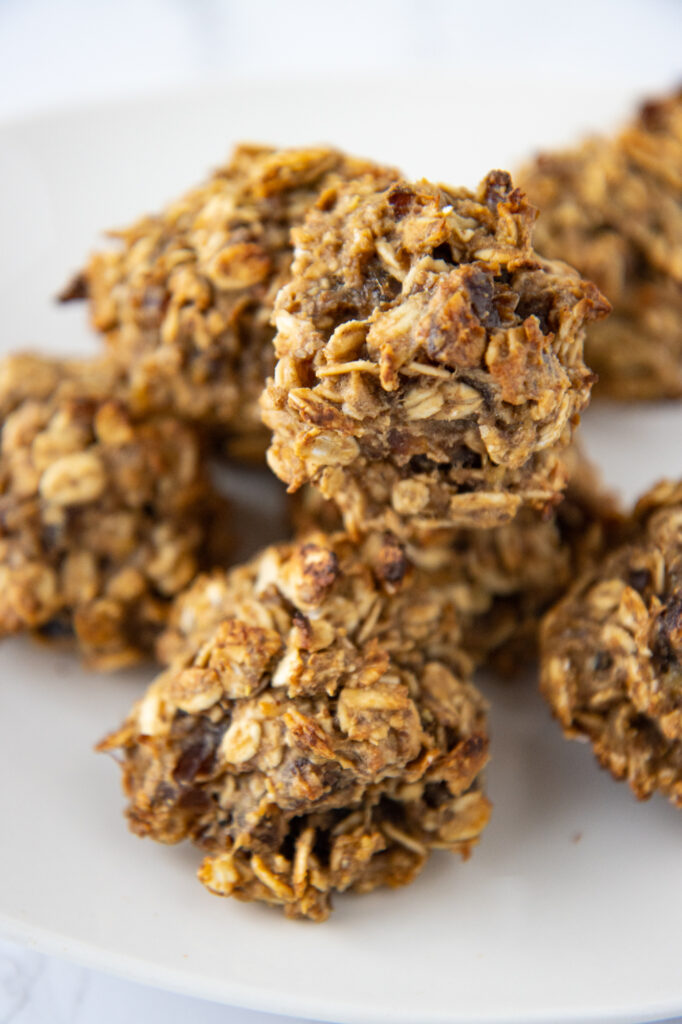 date energy bites on a white plate