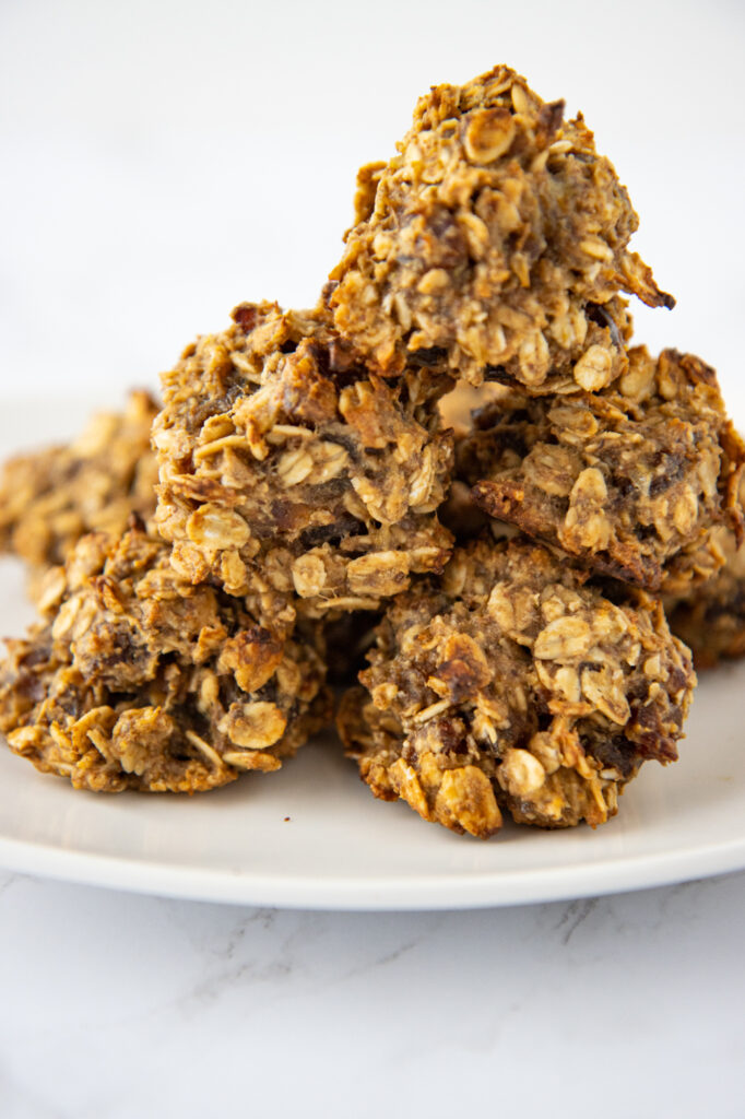 date energy bites on a white plate