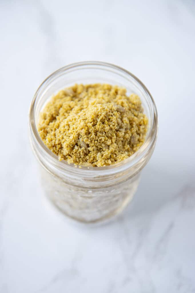 sunflower seed parmesan in a jar
