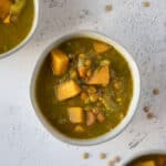 bowl of green lentil sweet potato soup