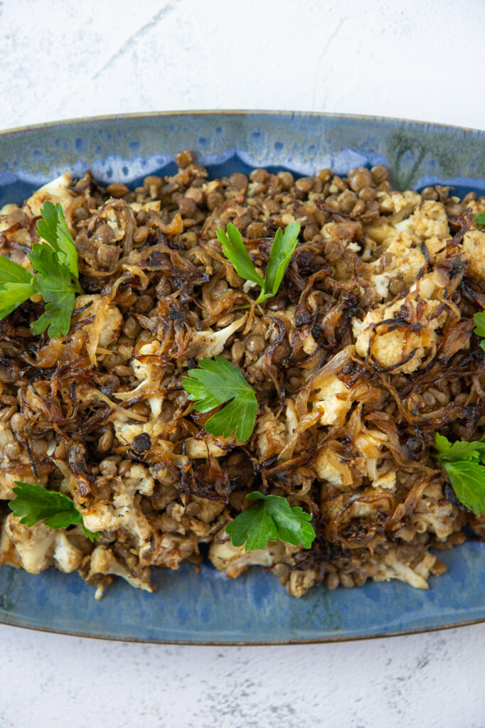 caramelized onions, lentils and cauliflower salad