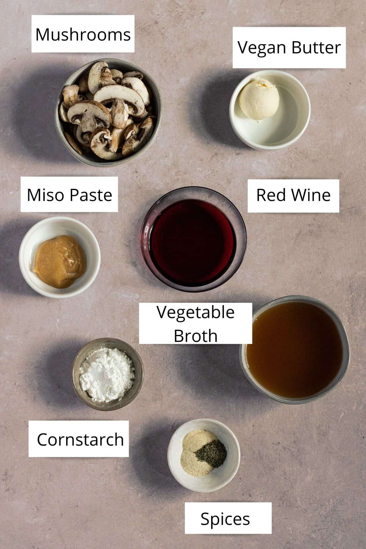Ingredients needed to make miso mushroom gravy.