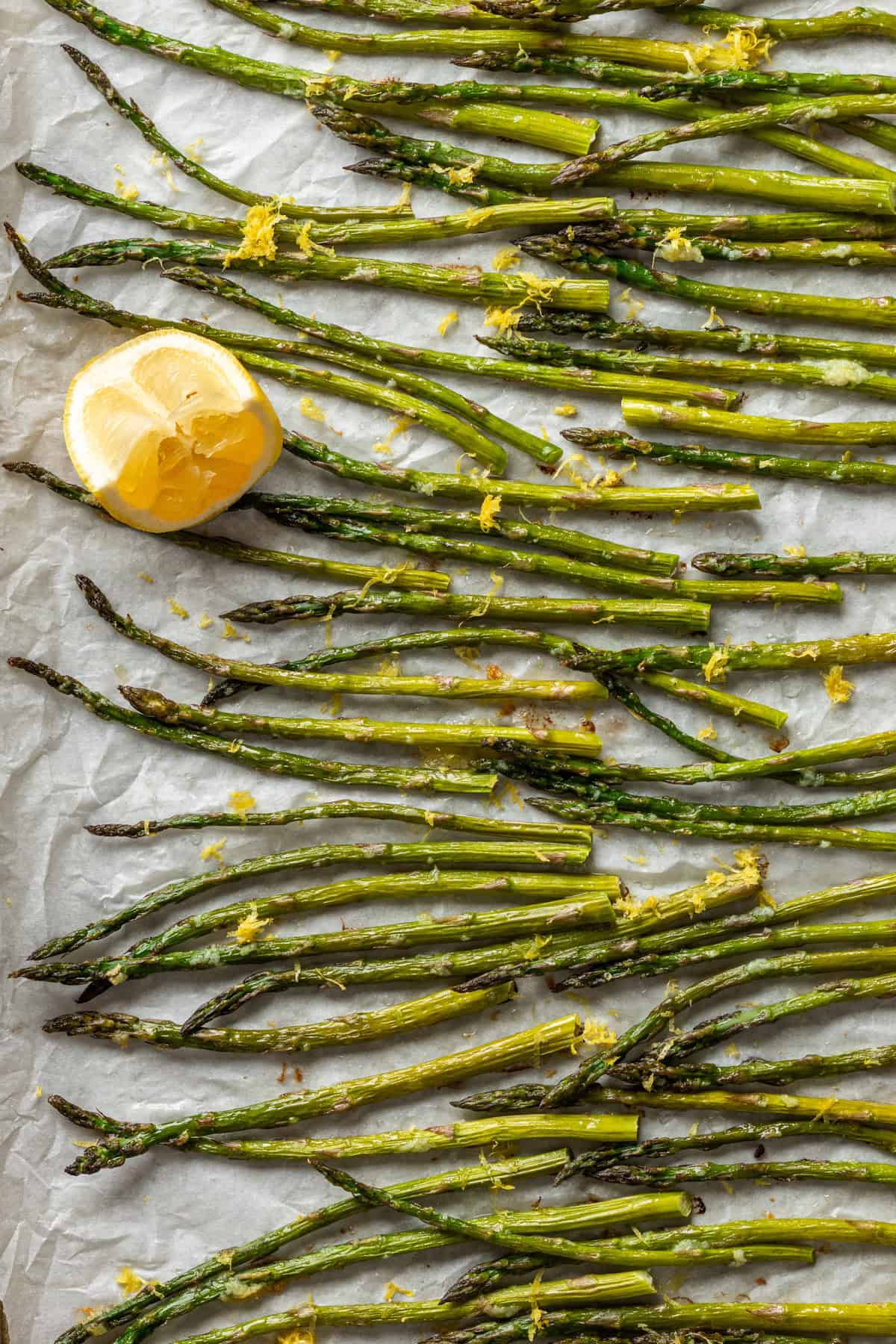 Roasted asparagus with lemon and zest.