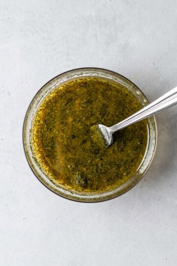 Dijon salad dressing mixed in a bowl.