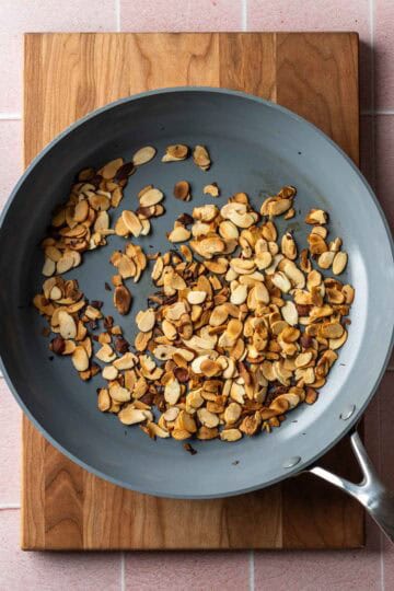 A pan of toasted sliced almonds.