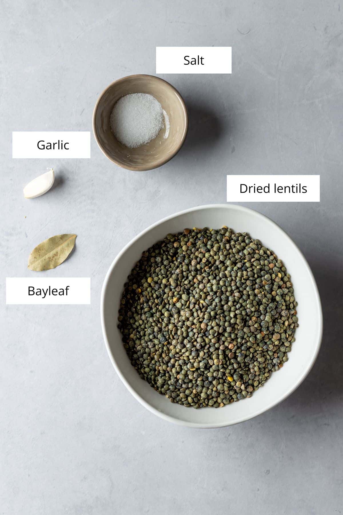 Ingredients needed to cook lentils.